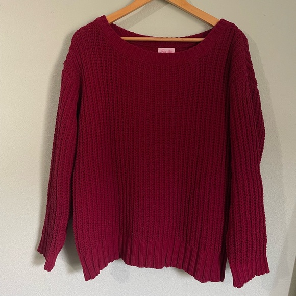 Burgundy Chenille Oversized Boat Neck Sweater Small - Picture 4 of 6